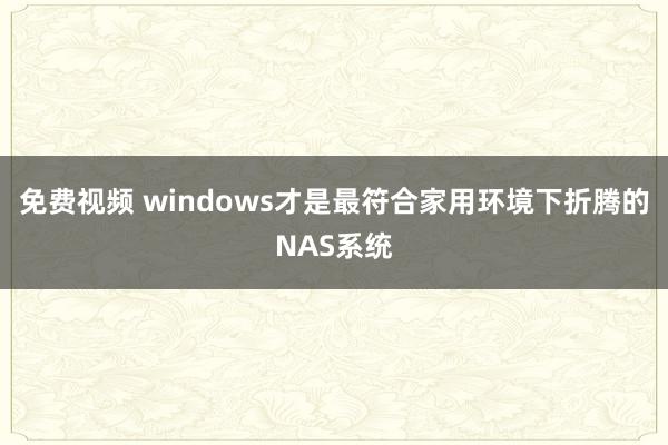 免费视频 windows才是最符合家用环境下折腾的NAS系统